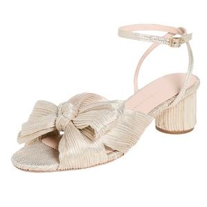 NWT Classic Loeffler Randall Dahlia Platinum Pleated Bow Heel sandal